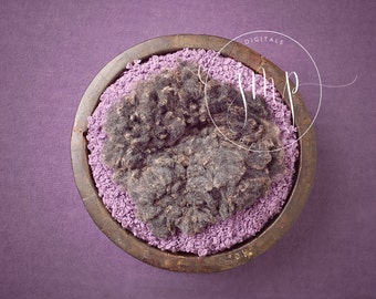 Wooden Bucket Newborn Photo Prop Plum Mauve with dark fur DIGITAL BACKDROP BACKGROUND
