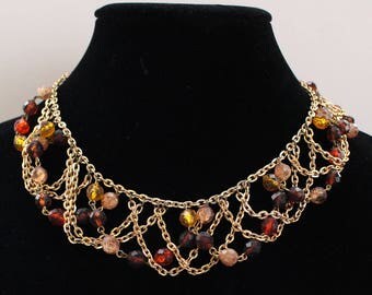 UNN #2 Very Unique Vintage Gold Tone Faceted Brown, Gold, and Red Bead Choker Marked West Germany