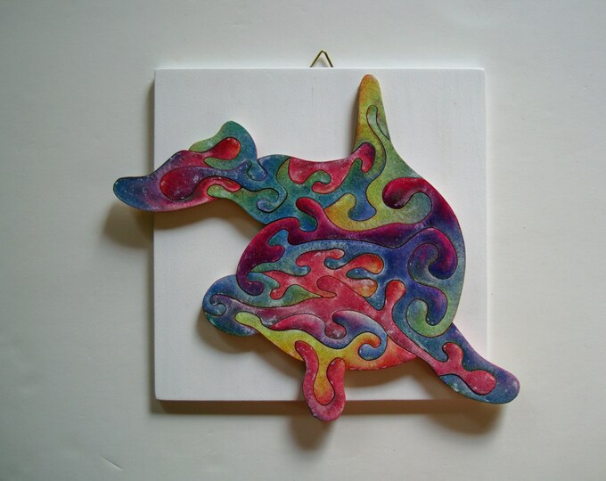 Puzzle Art: Dolphin Colors, Smart toy, With Frame, Ready To Hang, Family Gift, Child Gift, Wooden Handmade, Acrylic On Pieces by Samo Svete