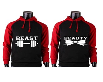 Beast and Beauty Raglan Hoodies for Couples, Fitness Apparels, Couple Sweaters Matching Gym Clothes Pärchen Pullover King Queen Couple Gift