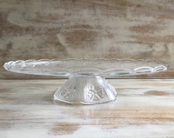 vintage glass cake stand wild rose design