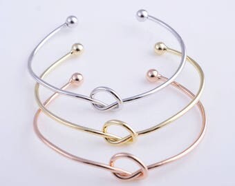 Gold/rose gold/silver knot bracelet, knot bracelet, bridesmaid bracelet, tie the knot bracelet, love knot bracelet, knot bangle bracelet