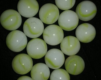 20 - 5/8" lime green and white glass marbles
