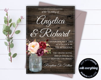 Rustic Wedding Invitation Template - Country Wedding Template - Instant Download Printable Invitation - Rustic Invitation Wedding Template