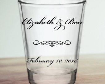 Custom Classic Script Personalized Wedding Favor Shot Glasses