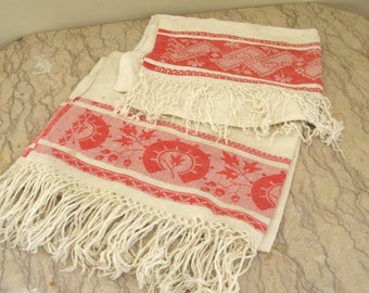 Two vintage 1920's French linen tea towels