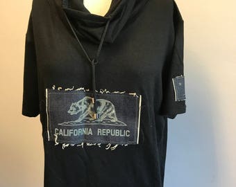 Drawstring Cowl Neck, Short Sleeve Sweatshirt, Mens Sweatshirt.