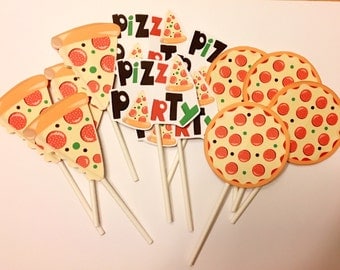 Cupcake Topper, Birthday cupcake topper, Pizza cupcake topper, birthday party, Pizza party, Pizza decor, Party supplies, party decorations