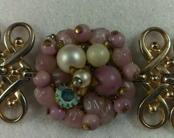 Gold Toned and Beaded Bracelet, 1950s, Aurora Borealis, Rhinestone