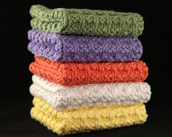 Knit Dishcloths, Set of 3, Choice of Color, Knit Washcloth, Cotton Washcloth, Housewarming Gift, Face Cloth, Eco Friendly, Kitchen Linens