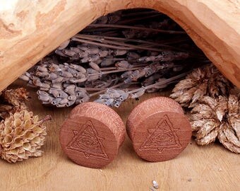 wood plug - All see eye - Eye of providence - engraved gauges - 1 inch plugs - double flared custom plugs - ear gauges - gauge wood plugs
