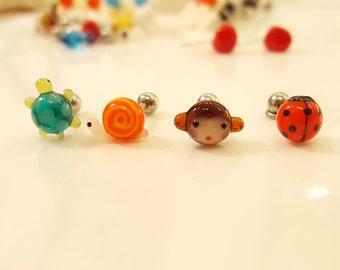 Turtle / Snail / Monkey / Ladybug Glass Piercing by urinamu(glasstree)