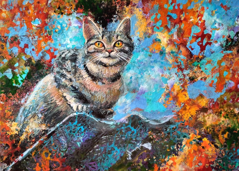 Cat painting Original acrylic painting cat portrait animal art