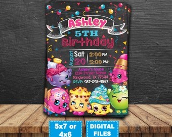 Shopkins invitation, shopkins birthday invitation, shopkins party, shopkins printable invite, shopkins chalkboard, shopkins digital card.