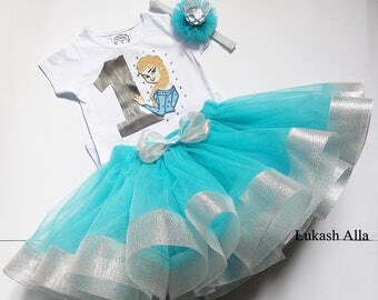 Frozen Birthday Outfit- Princess Elsa from Frozen- Elsa tutu outfit-Princess Elsa Disney-Tutu Set-Birthday Set Includes Top-Elsa Tutu Dress
