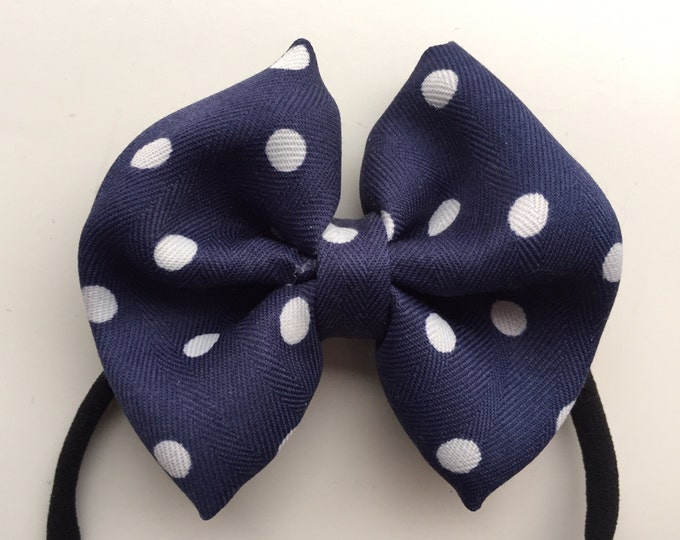 Navy Polka fabric hair bow or bow tie