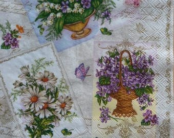 4 Napkins for Decoupage, Floral Napkins, Camomile Napkin, Lunch Napkins, Printed Paper Napkins, Decoupage Napkins, (MIXED FLOWERS)