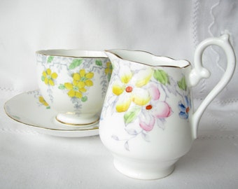 Royal York tea cup saucer creamer Gift tea set Yellow flower cup Yellow flower saucer Yellow flower creamer Mother gift Collectible gift her