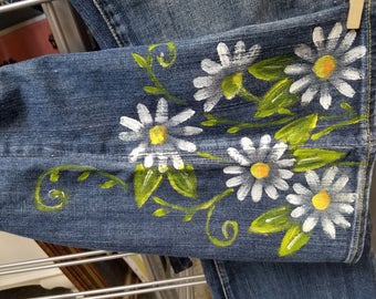 daisy painted jeans