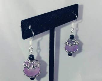 Frosted Glass Antique Silver Brass Dangles