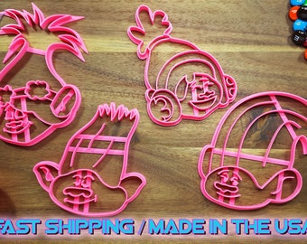 Trolls Princess Poppy, Branch, Creek, and DJ Suki Cookie Cutters. Throw a Trolls themed kid's party or birthdays with custom cookies!
