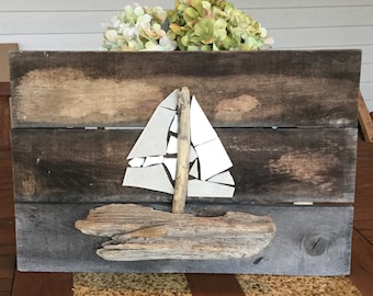 Pallet Driftwood Sailboat Art Nautical Sailing Coastal