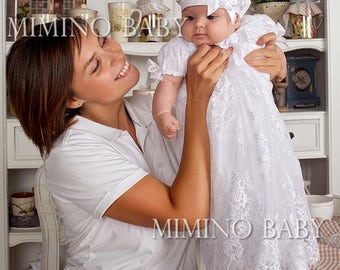 BARBARA christening gown, christenng dress for girl, baby girl baptism gown, baptism gift, white lace christening dress, blessing dress