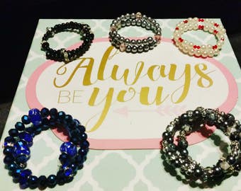 Hand-made memory wire beaded bracelets