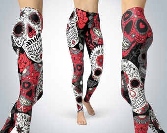 Sugar Skull Leggings, Yoga Leggings - Sugar Skull Yoga Pants, Capri Yoga Pants, Sport Stretch Leggings, Fitness Workout Yoga Pants Joggers