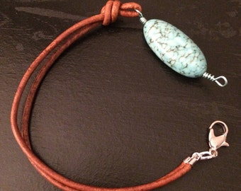Turquoise leather knotted bracelet