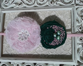 Shabby chic Lace pink headband