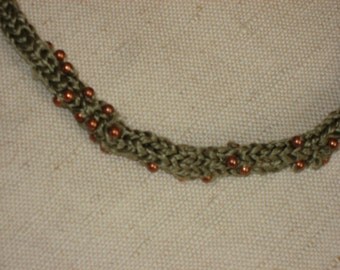 knitted necklace made of pure silk with copper beads