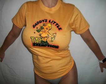 Vintage Daddy's Little Tax Exemption T Shirt S Screen Stars 50/50 Lil Monster 80s vtg tee
