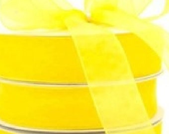 2 x Metres, YELLOW, 1inch, 25mm, Organza. Ribbon, Craft, Sewing
