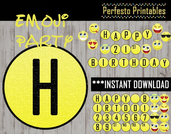 printable emoji happy birthday banner yellow black 1st 2nd