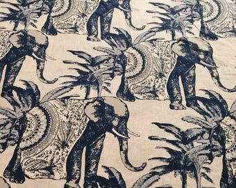 Navy Blue + Off White Elephants Duvet Cover, Bohemian Bedspread, Queen or Full Size 88" x 80"