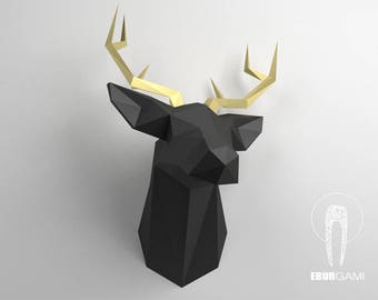 Papercraft deer trophy suite - printable DIY template, Eburgami