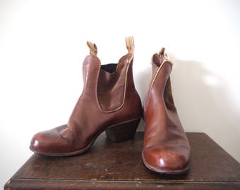 Brown Leather RM WILLIAMS Cuban Heeled 90s Chelsea Ankle Boots