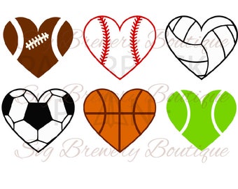 Balls heart, baseball, football, soccer svg, png, dxf, pdf for cricut, silhouette studio, cutting machines, vinyl decal, t shirt design
