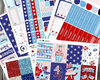 4th of July Weekly Kit, Summer Planner Sticker Set, Independence Day Stickers, for use in Erin Condren Life Planner™ or The Happy Planner