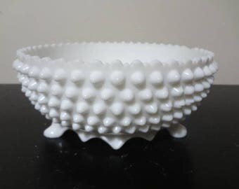 Large Fenton Hobnail Milk Glass Footed Bowl