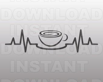 Download Heartbeat EKG Strip with Coffee SVG File Commercial
