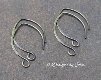 Handmade Antiqued Brass Almond Earwires (20 gauge) Hammered - 2pr - Rustic Jewelry Findings