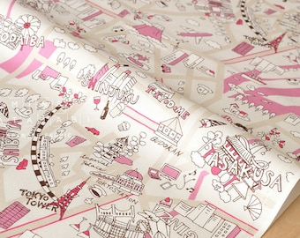 Japanese Fabric Yuwa Tokyo - pink, cream - fat quarter
