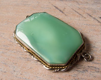 Vintage Antique Bohemian 1920s to 30s Rare Large Jade Green Satin Glass Chrome and Brass Centerpiece Clasp - 40mmx28mm