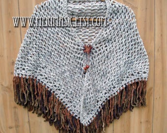 Maple Oatmeal Crochet Shawl... knit crocheted fringed yarn leather leaf tie bohemian boho