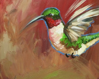 Bird painting 275 Hummingbird 12x12 inch portrait original oil painting by Roz