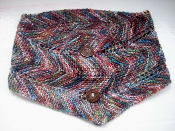 Neck warmer, lacy collar, hand knitted scarflette, brown blue beige scarf