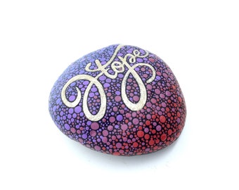 Painted Rocks, Inspirational Word Hope Stone, Painted Purple Red Rock, Written on Stone Series, Hand Painted Hope Stone, Leslie Peery