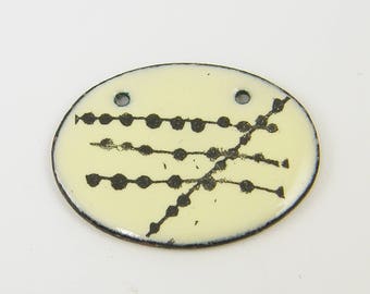 Enamel Pendant Yellow Black Oval with Line and Dot Designs Handmade Jewelry Necklace Finding in Copper |BR2-14|1